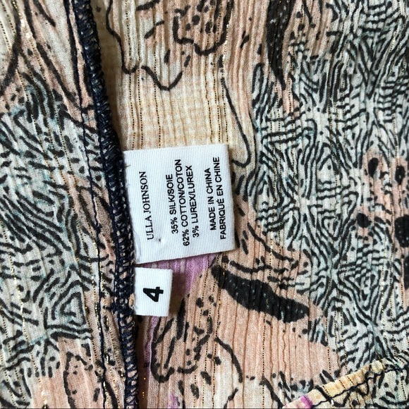 Ulla Johnson Silk Blouse Floral Ruffle Flutter Sleeve Lurex Ida US 4 - Picture 9 of 9